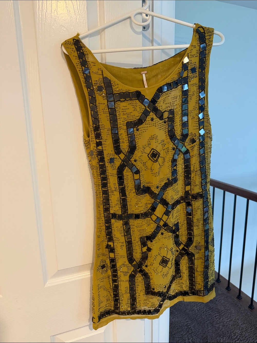 Free People Beaded Mustard Sleeveless Dress